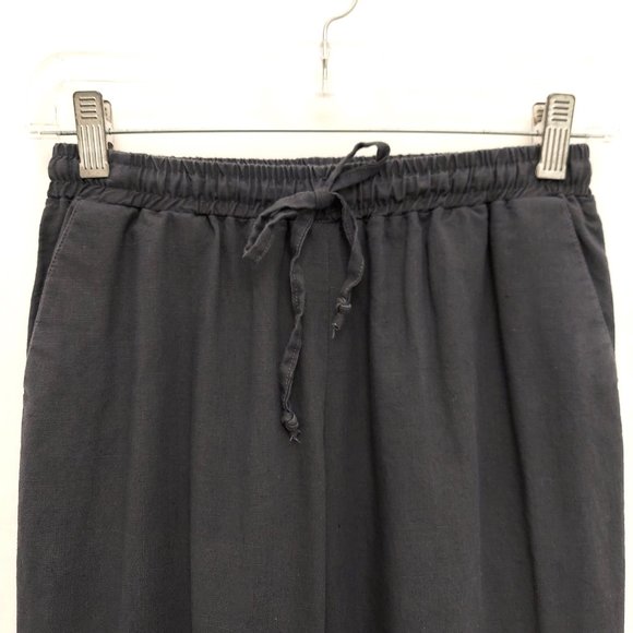 Dark Gray Linen Drawstring Pants - Picture 3 of 4
